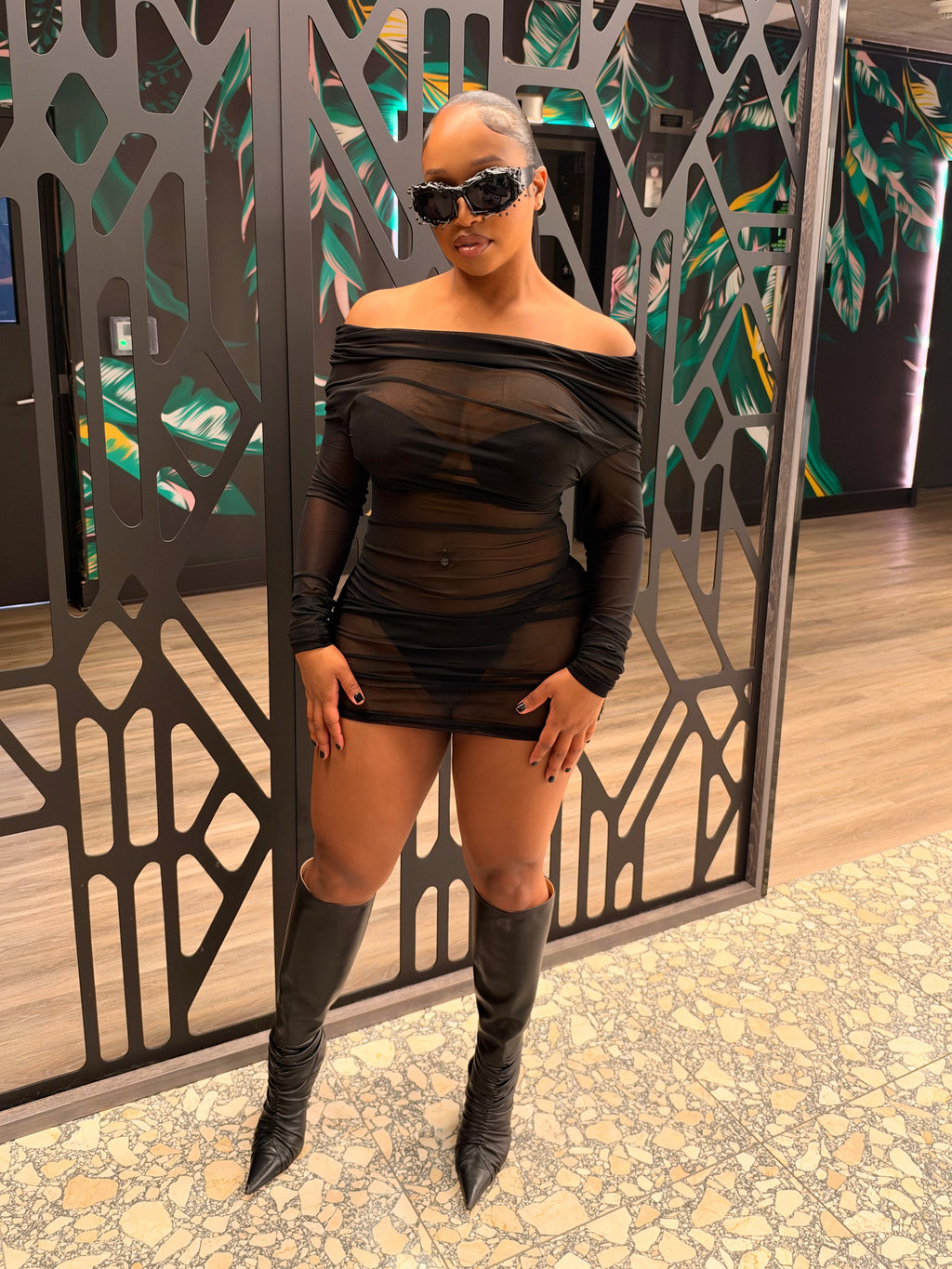 Late Night Text Mesh Dress